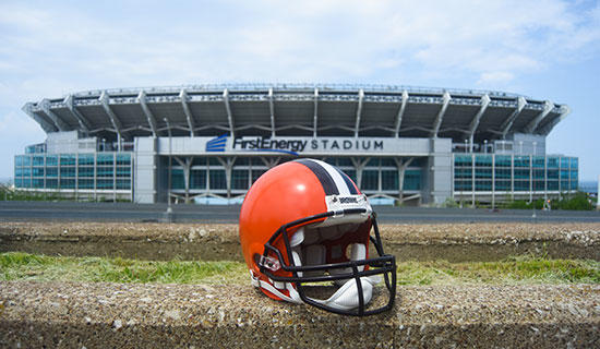 Cleveland Browns helmet and stadium
